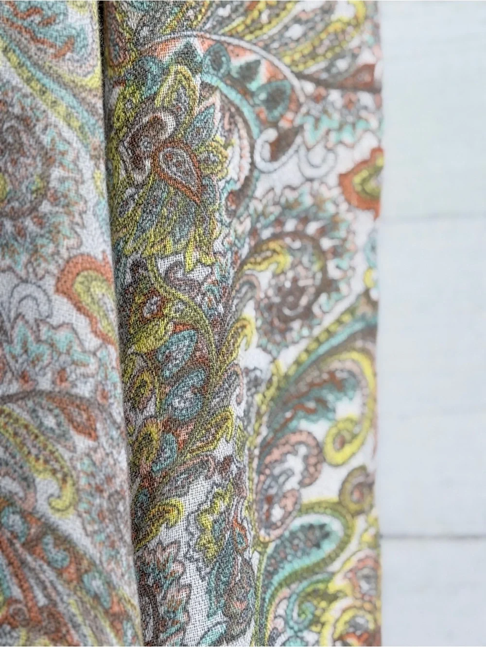 Lightweight Paisley Wrap Scarf in Beige, Cream & Muted Green